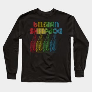 Cool Retro Groovy Belgian Sheepdog Dog Long Sleeve T-Shirt